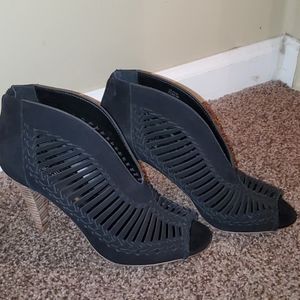 Black open toe shooties